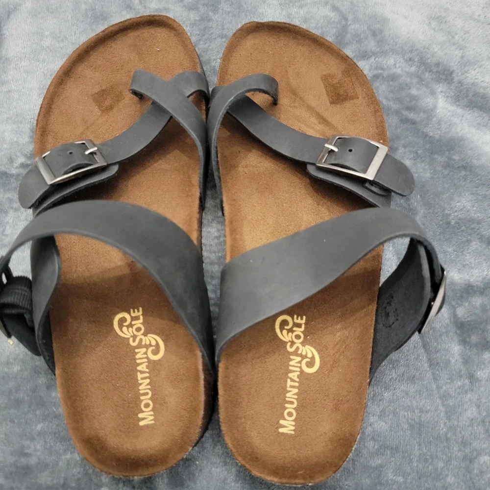 Mountain Sole Sandals Womens Size 7 Black Leather Toe Loop Buckle MS22282 - Picture 5 of 12
